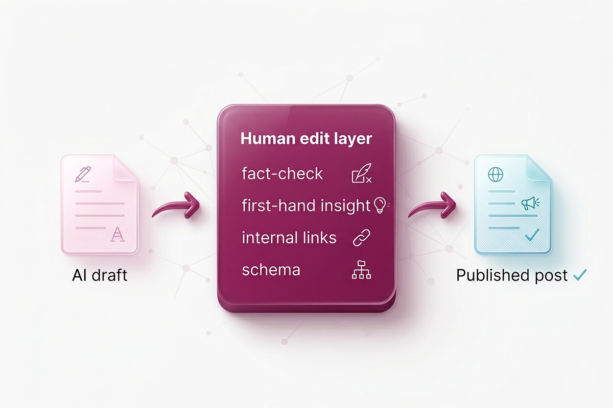 Human edit and fact-check layer applied to an AI blog draft before publishing
