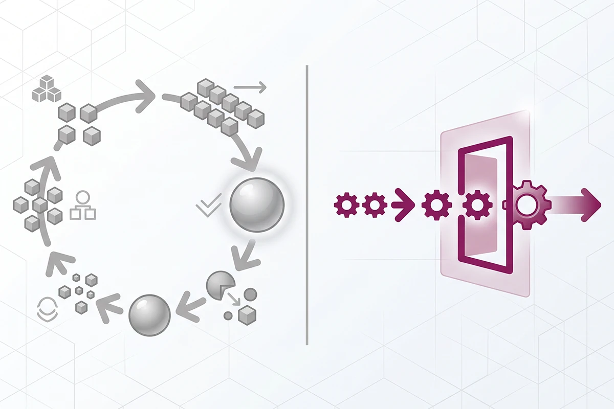 Diagram comparing a looping chatbot conversation with no exit to one with a clear human handoff