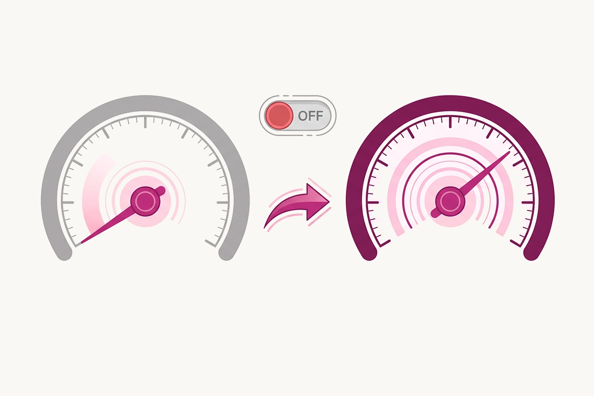 Before and after speed gauges showing the disable-and-compare test for a Shopify review app