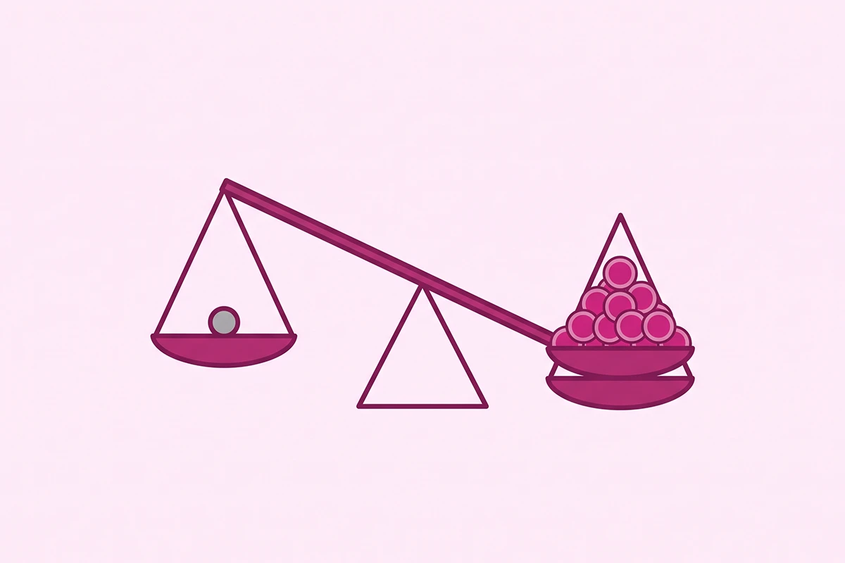 Balance scale weighing a review app subscription cost against monthly store order volume
