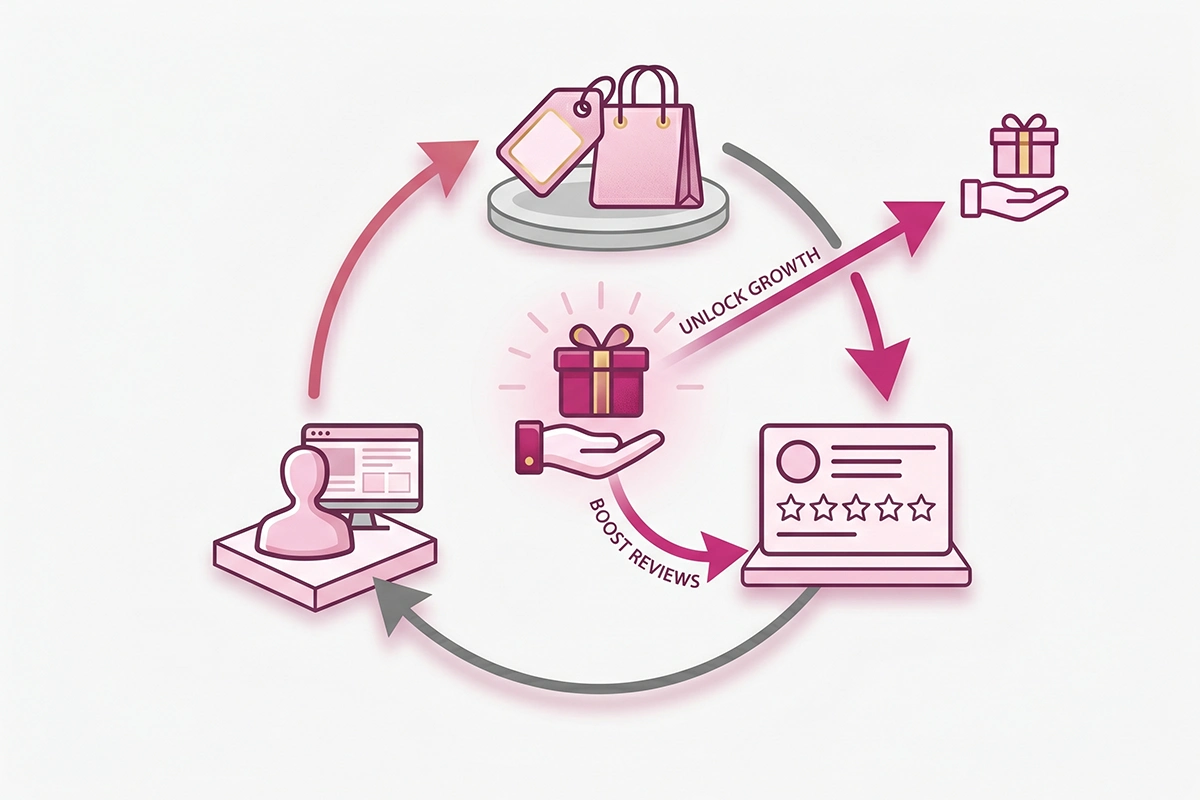 Diagram of the no-sales no-reviews loop that traps new Shopify stores and where to break it