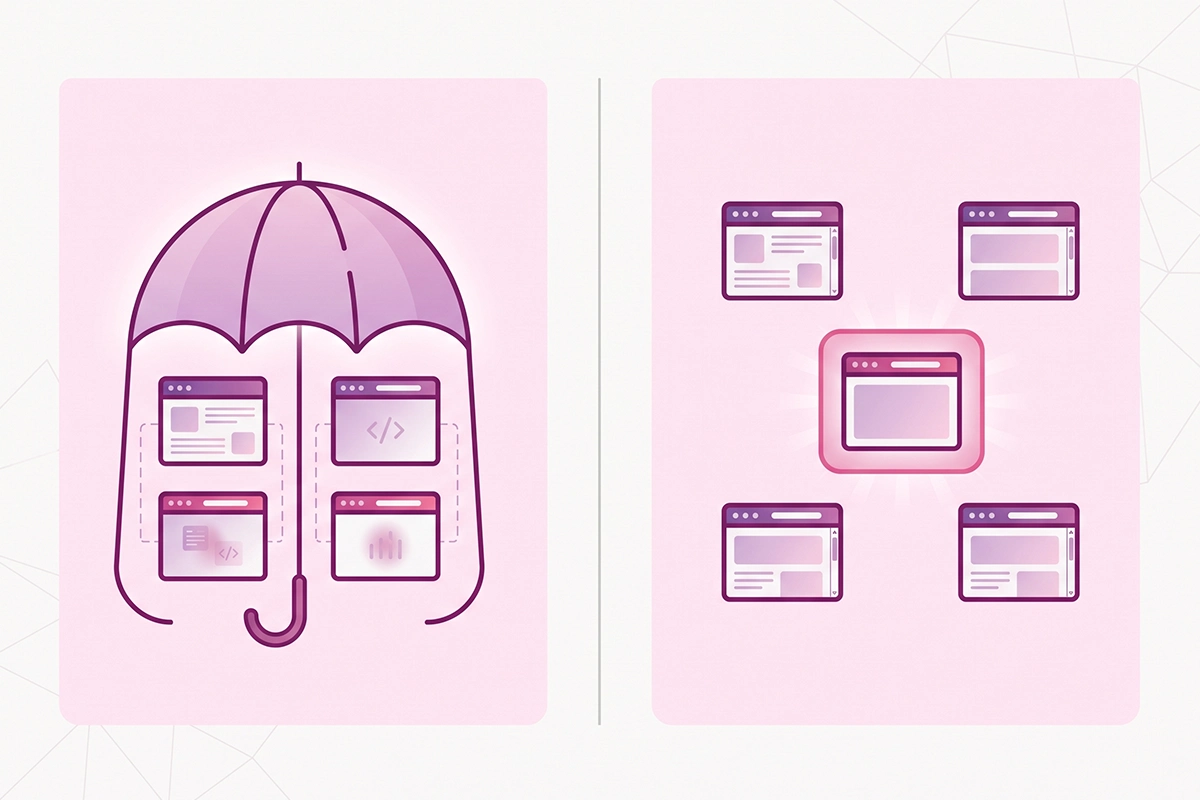 Diagram comparing a Search Console Domain property to a URL prefix property and what each covers