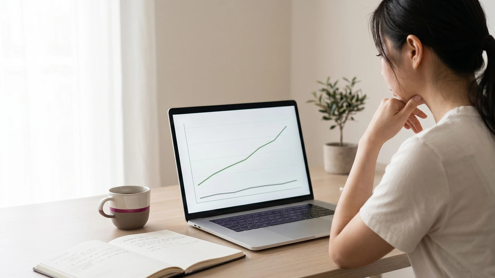 Shopify owner viewing a Search Console graph with blog impressions rising while clicks stay low