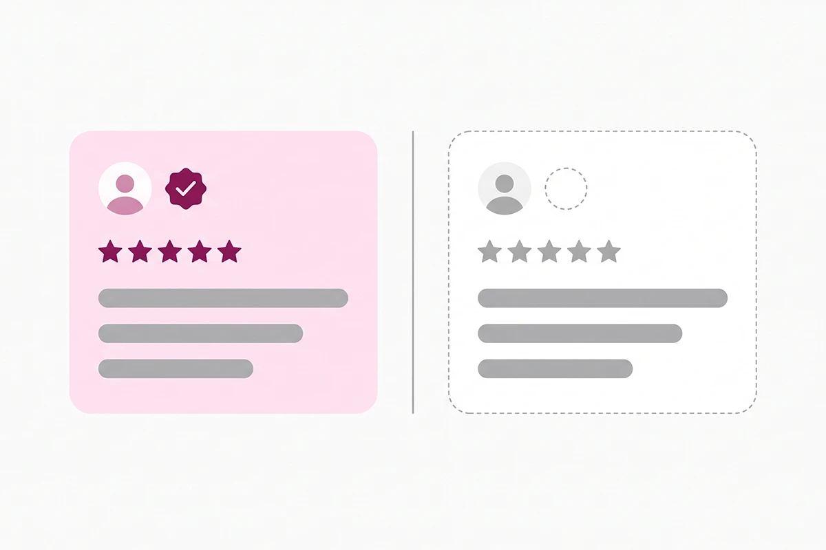 Comparison of a verified Shopify review versus an unverified imported review