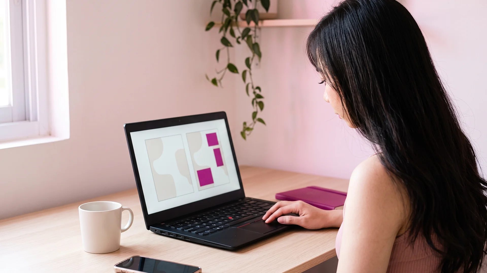 Shopify store owner at a laptop comparing Judge.me pricing plans in a quiet home office