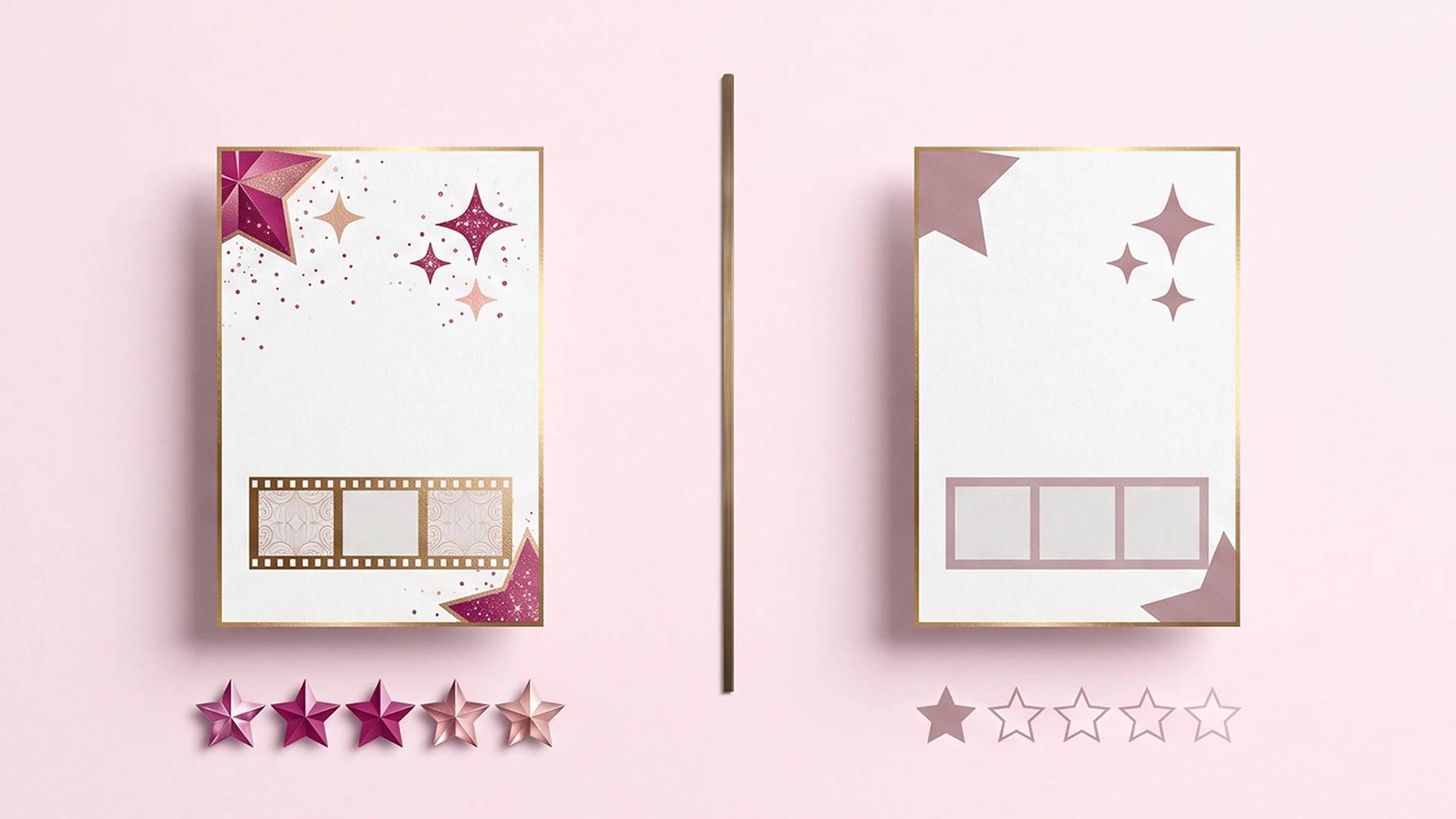 Two Shopify reviews app widget cards compared side by side on a soft pink surface