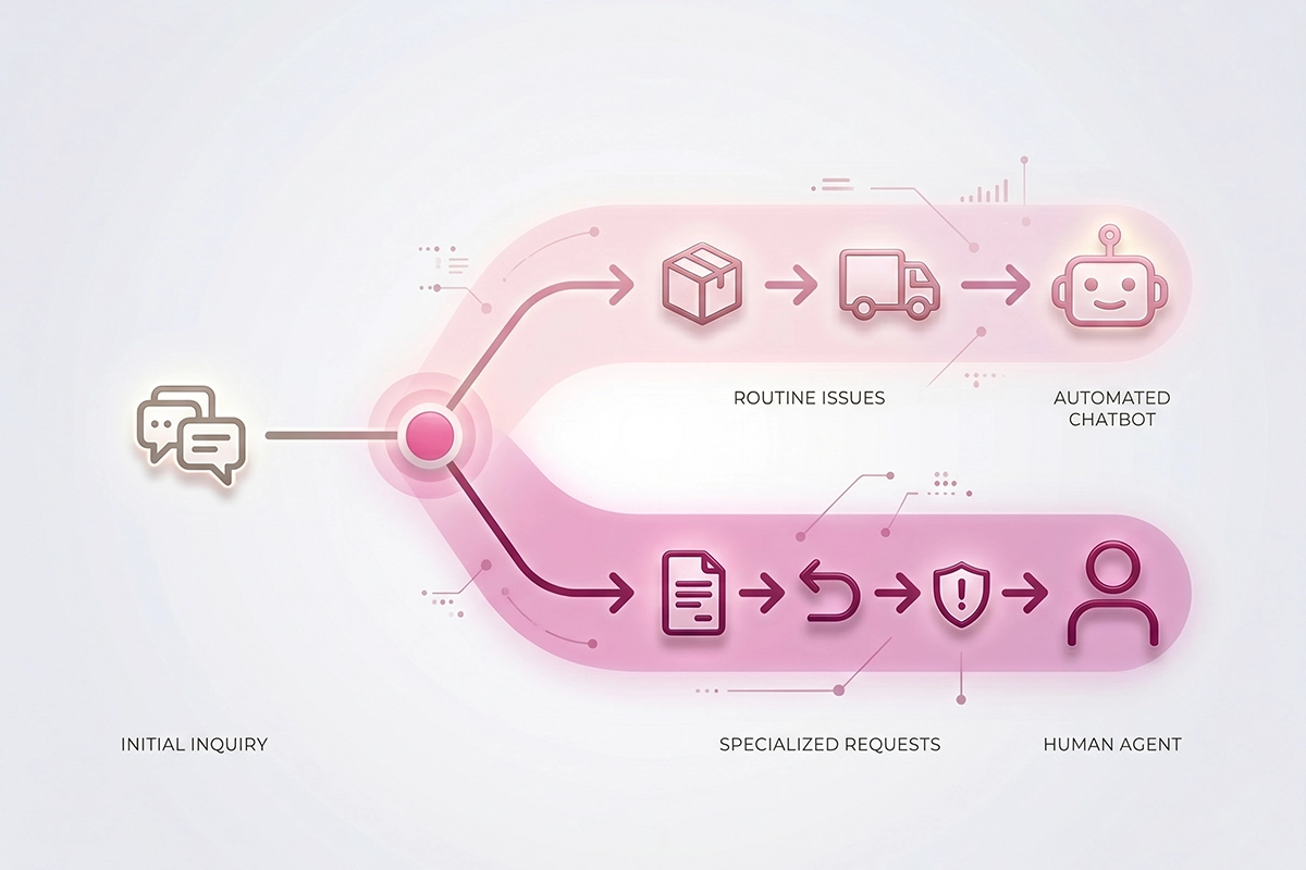 How a Shopify chatbot splits messages between AI auto-translate and routing to a human