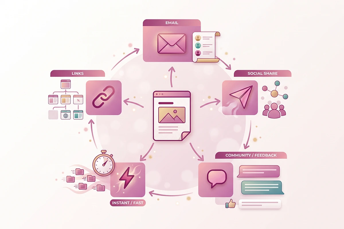 Five blog post promotion moves shown as icons for internal links, email, social, chatbot, and IndexNow