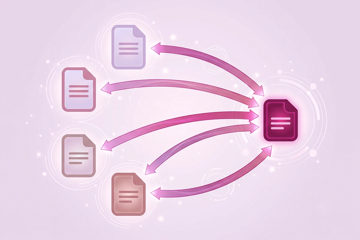 Diagram of older Shopify blog posts linking to a new post and the new post linking back