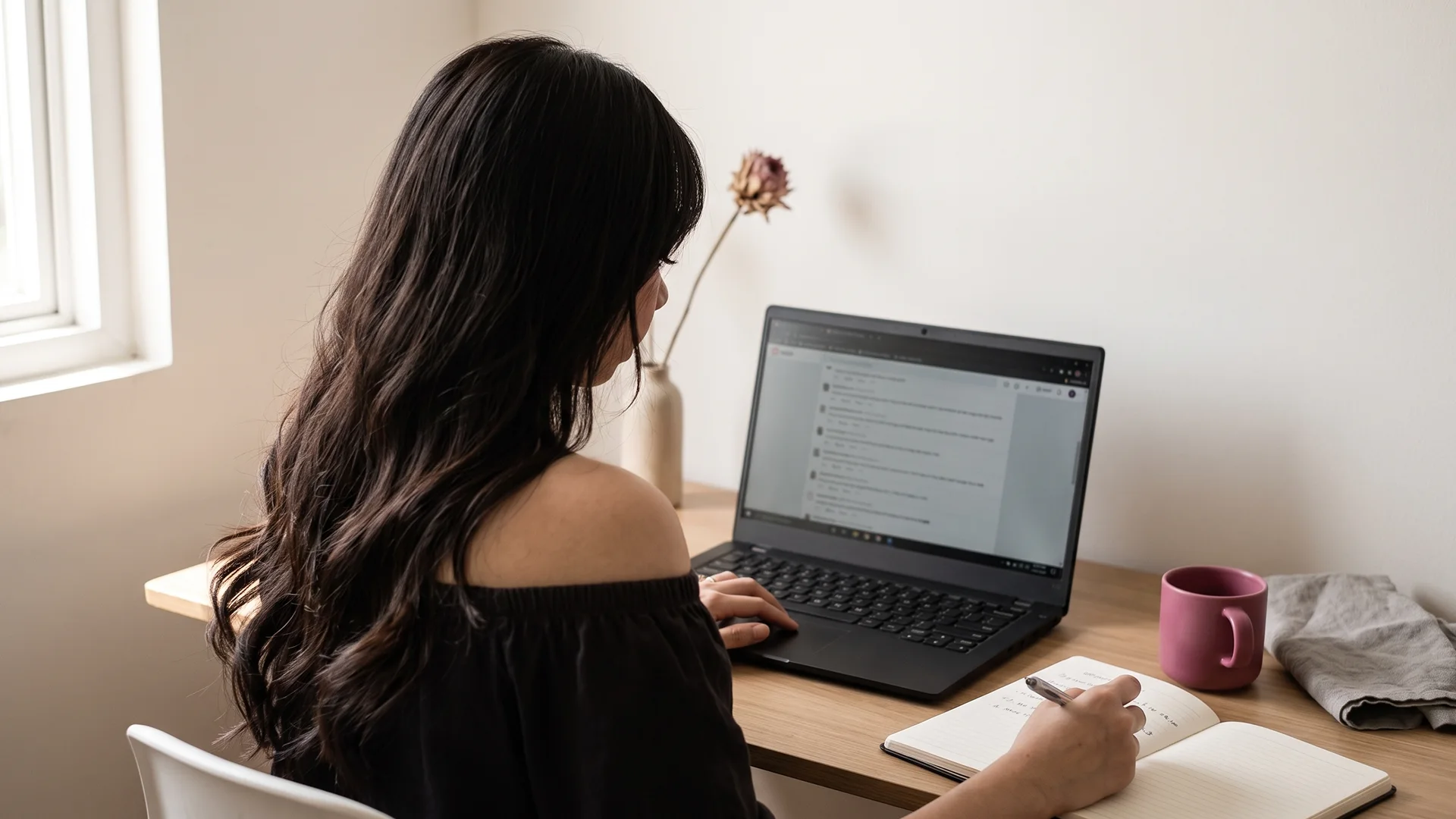 Shopify owner reading a long Reddit thread on a laptop to research Reddit for Shopify SEO