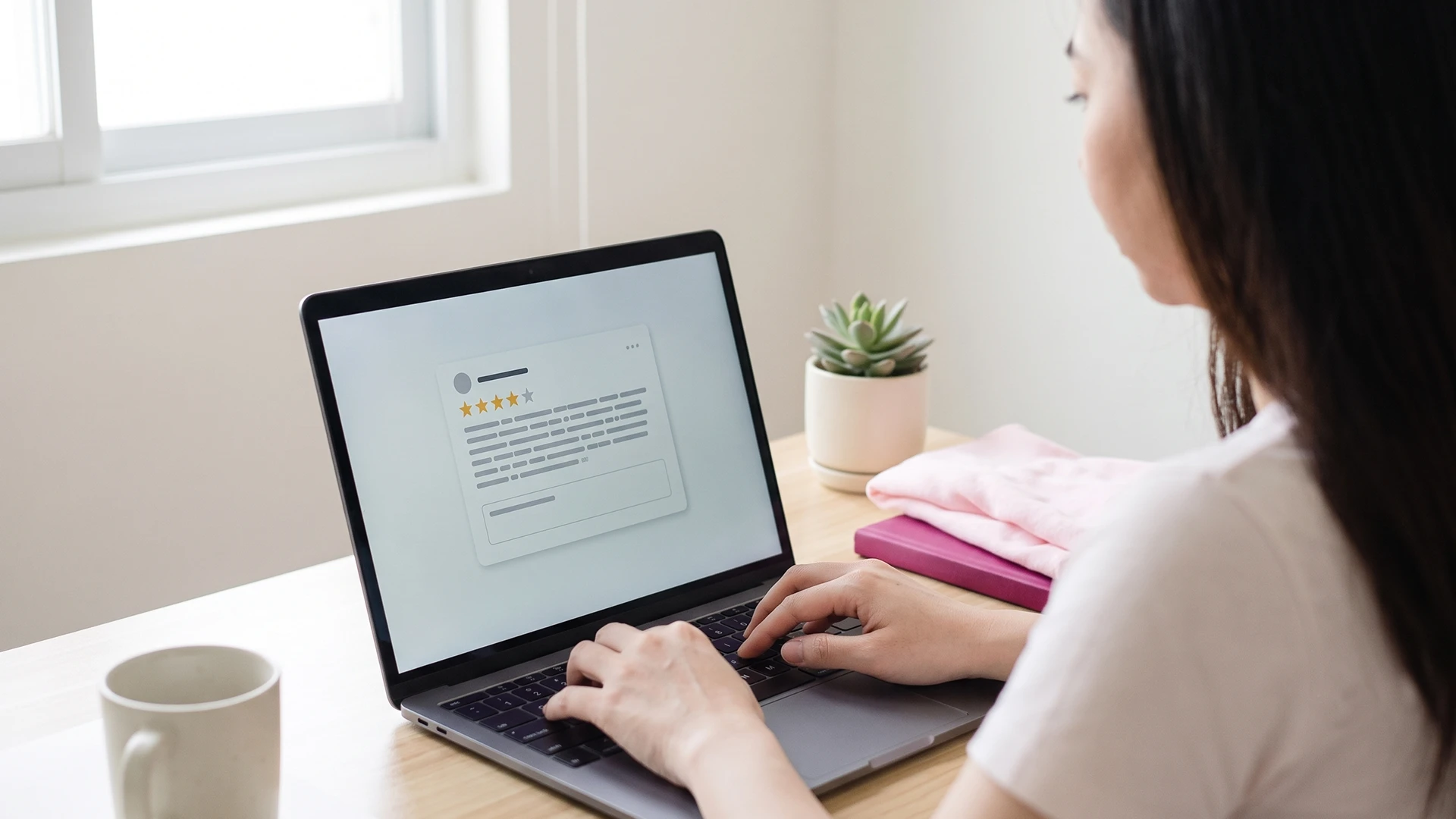 Shopify owner writing a reply to a positive product review on a laptop