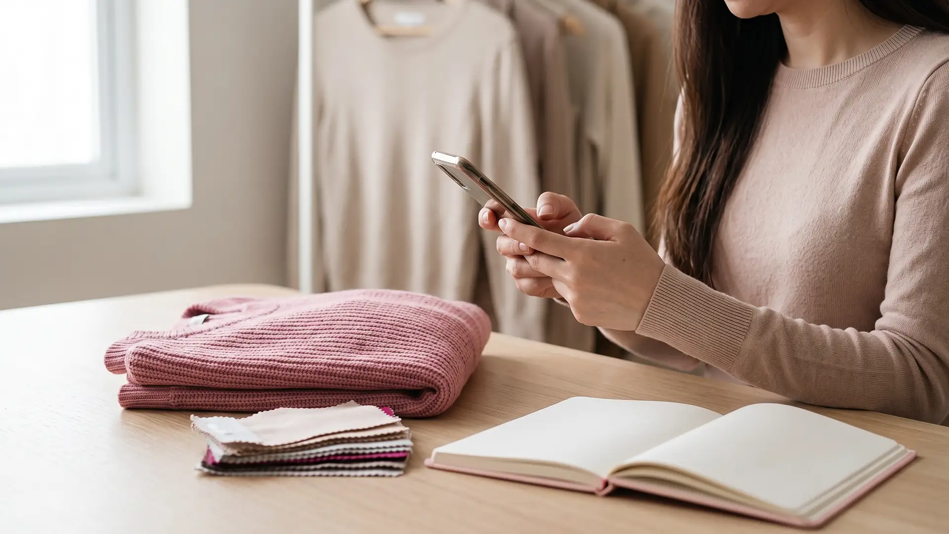 Boutique owner checking fit and shade reviews for a clothing store on Shopify