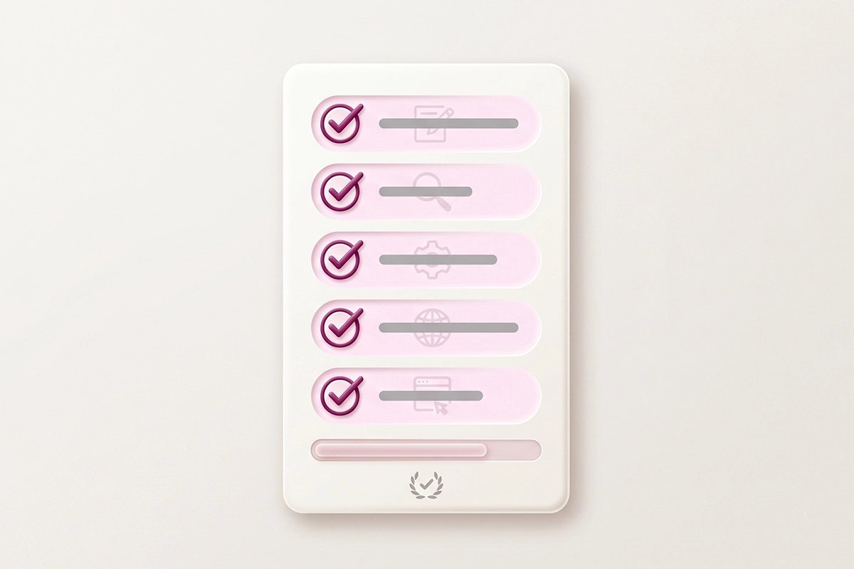 Checklist of five ticked circles for auditing a Shopify blog post