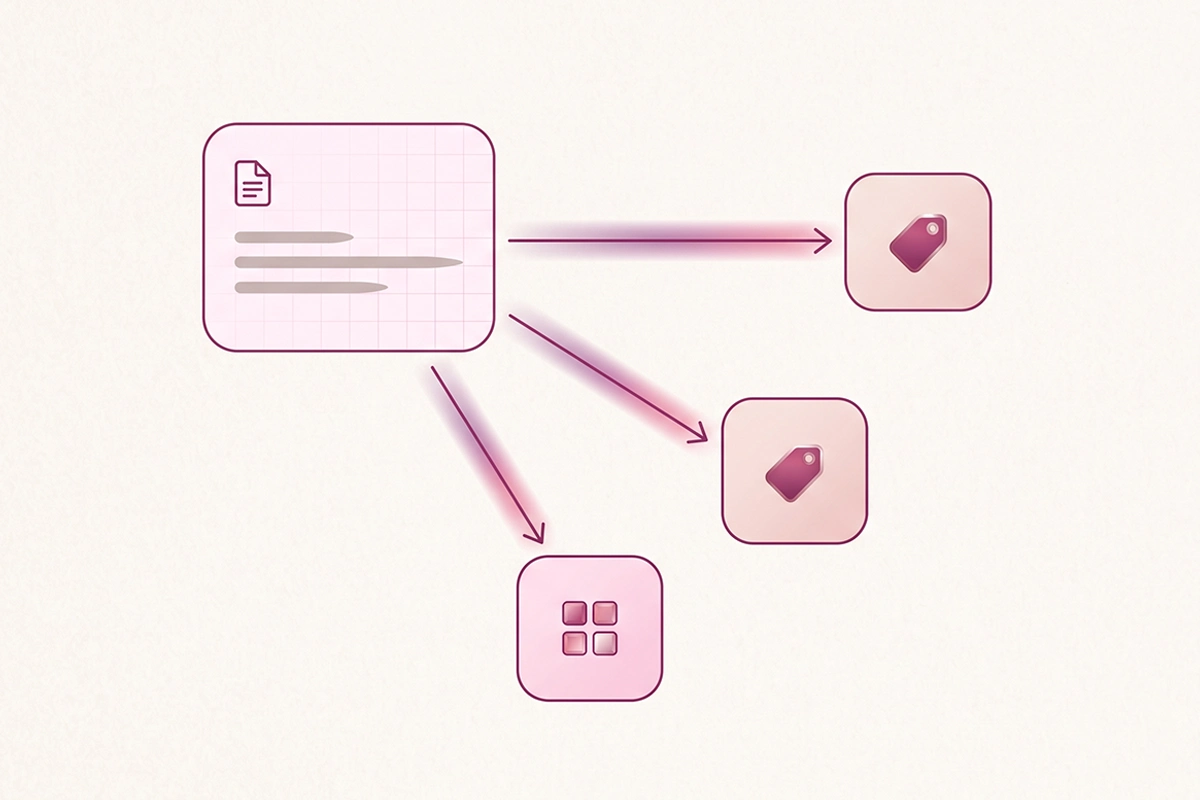Diagram of a Shopify blog post linking out to product and collection pages