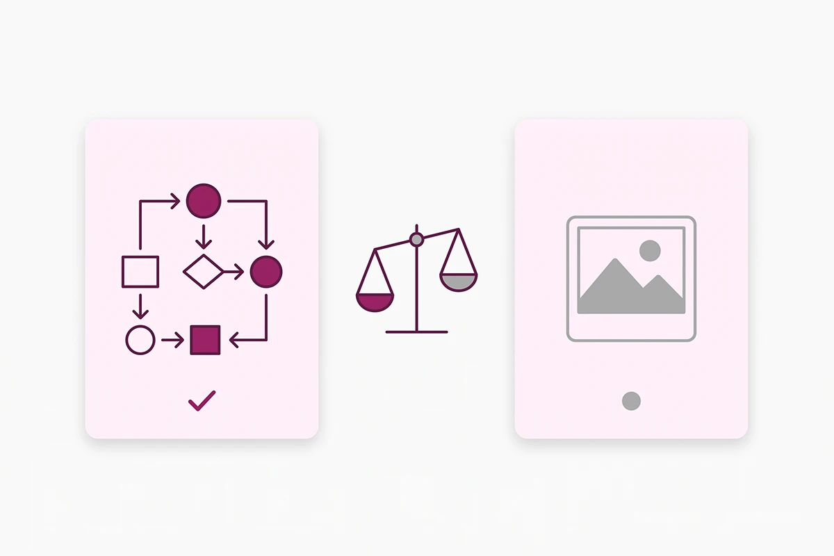 Side by side comparison of a plain instructional diagram versus a decorative stock photo for a blog post