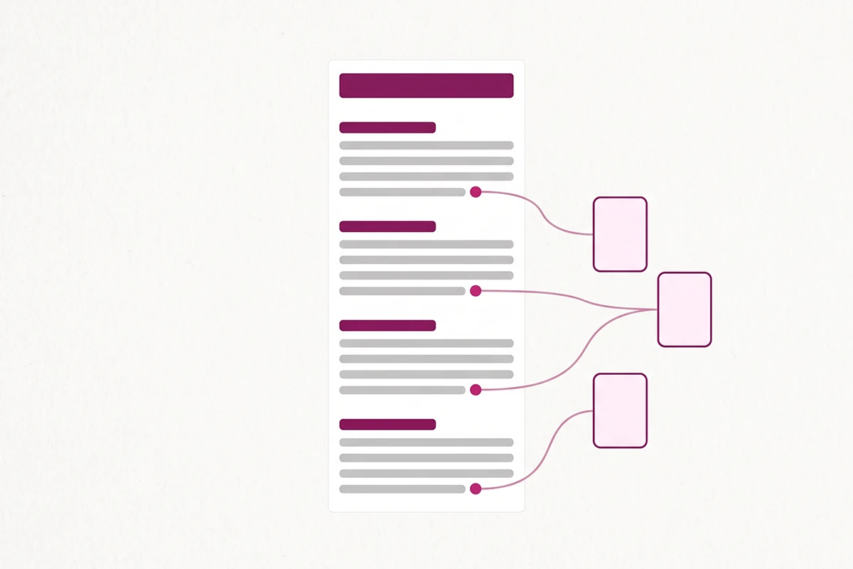 Diagram showing internal link placement at natural exit points in a blog post template