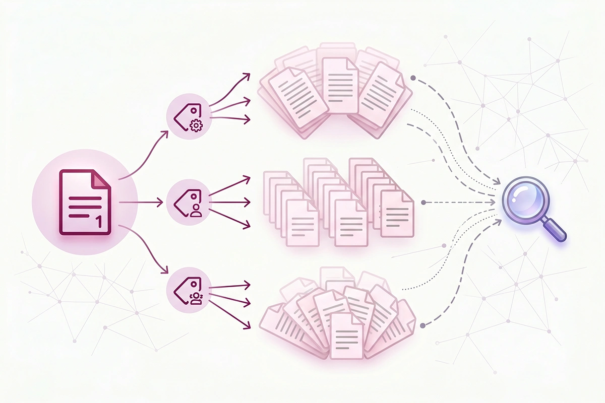 Diagram showing one blog post creating many thin Shopify tag pages that waste crawl budget