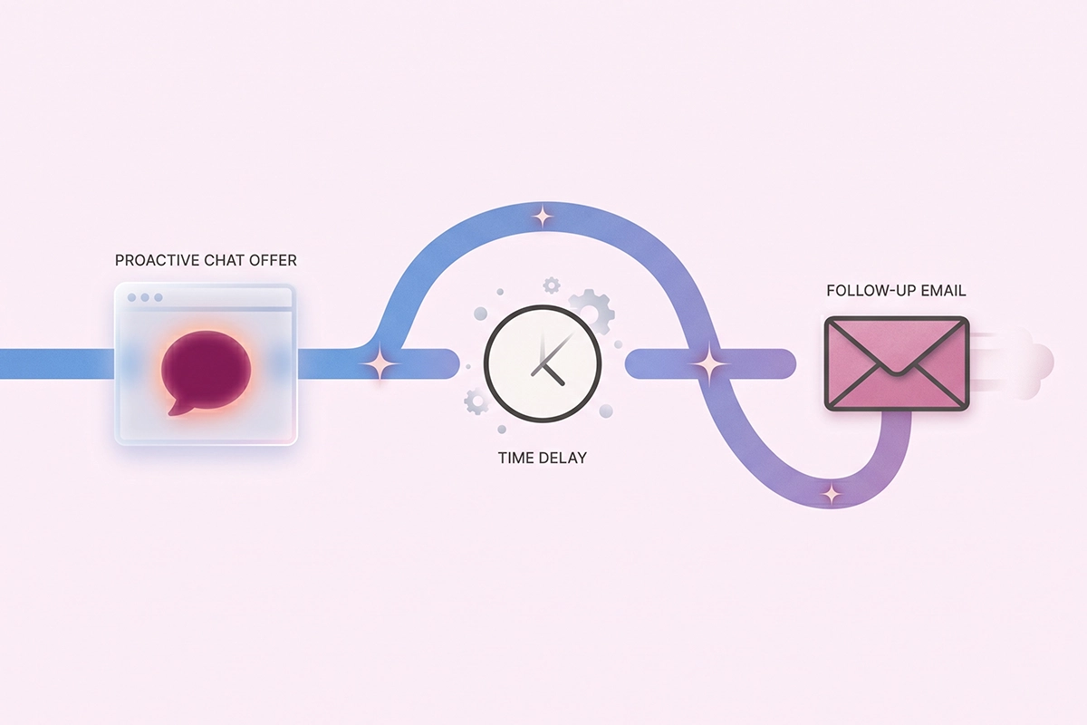 Diagram comparing a proactive chatbot during the visit with a cart recovery email sent after leaving