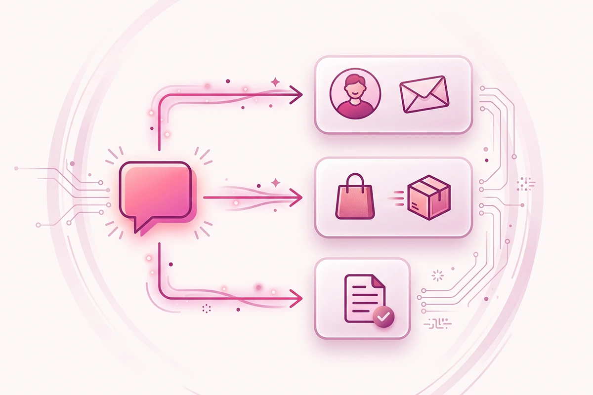 Diagram of what a Shopify chatbot collects: typed details, store order data, and the saved transcript