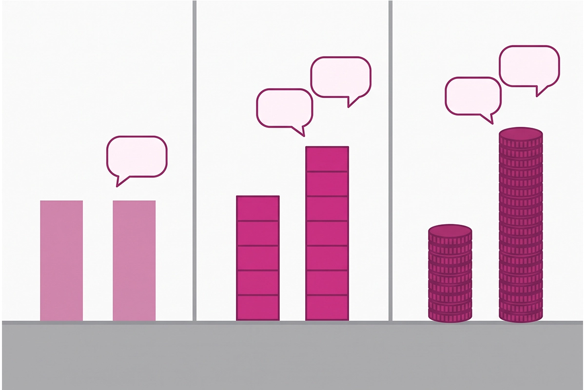 Three pairs of bars comparing flat, allowance, and per-resolution chatbot billing