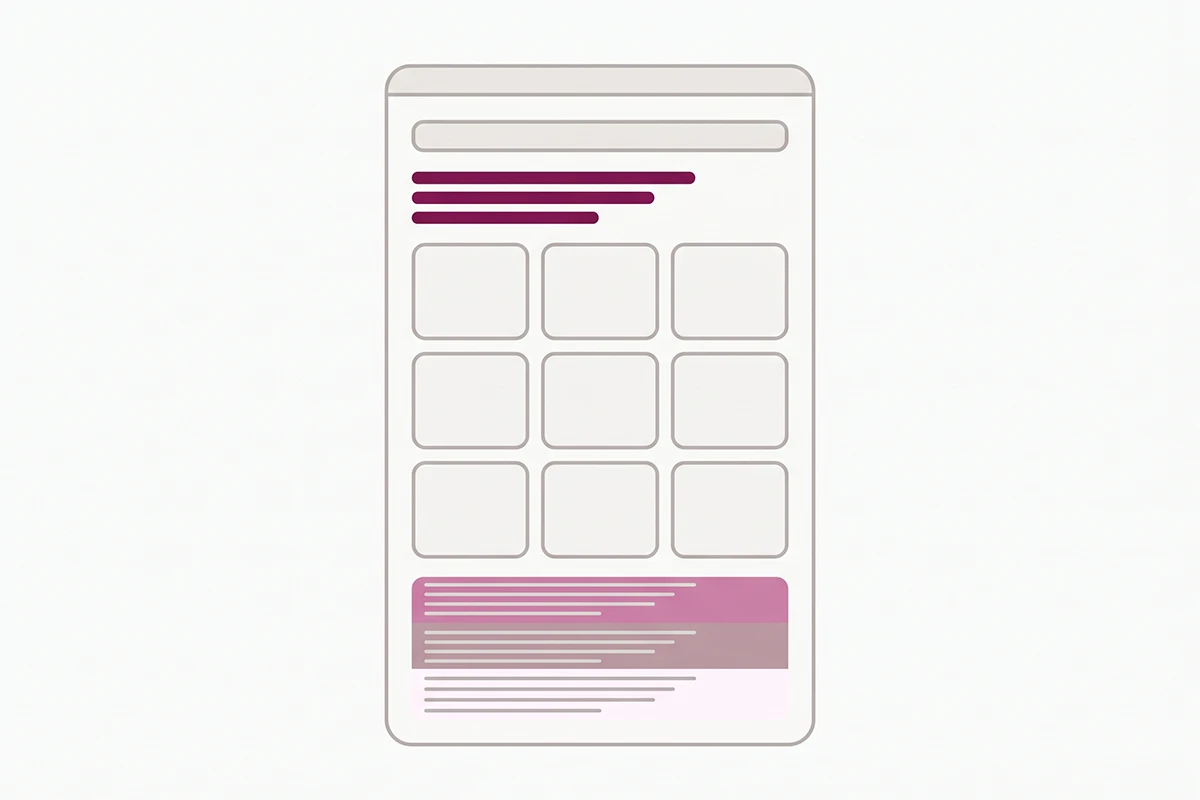 Diagram showing a Shopify collection description split above and below the product grid