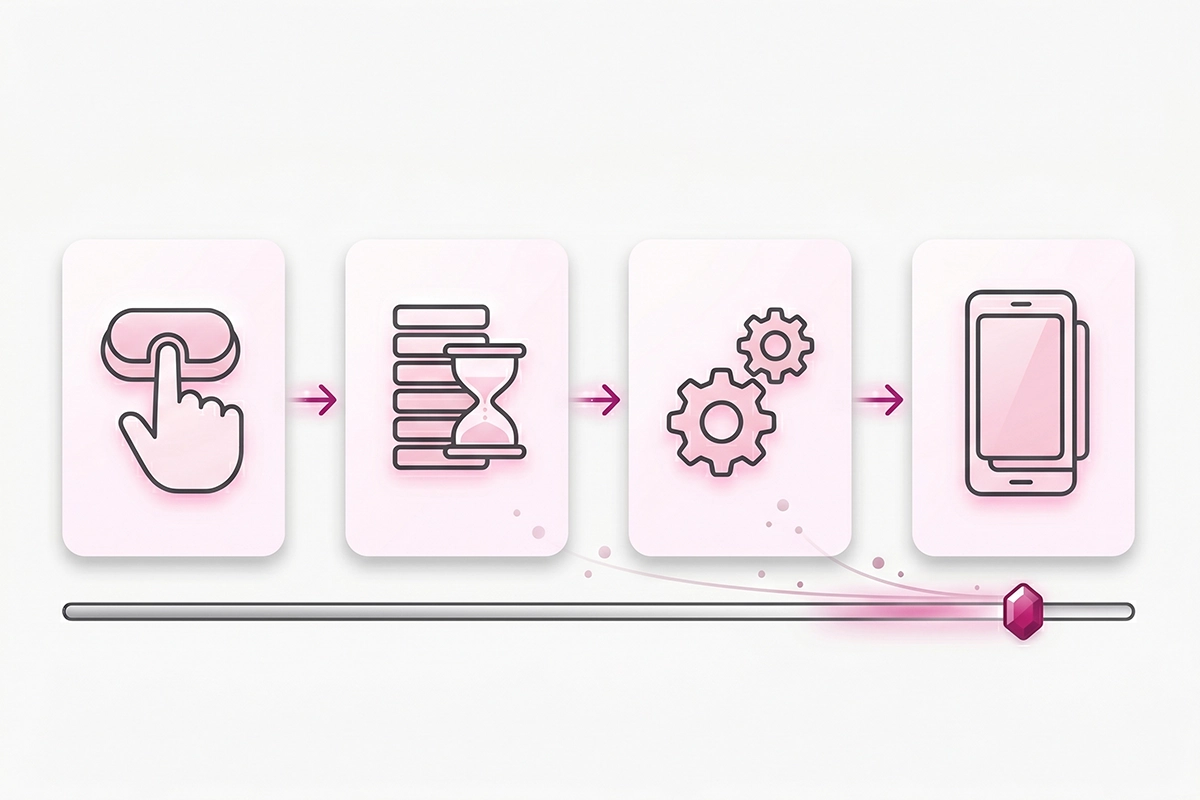 How INP measures one interaction: input delay, JavaScript processing, then the screen repaints