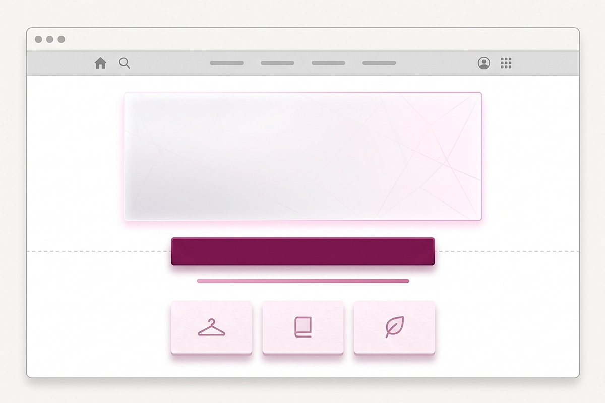 Above-the-fold anatomy of a Shopify home page: headline, one sentence, and collection links