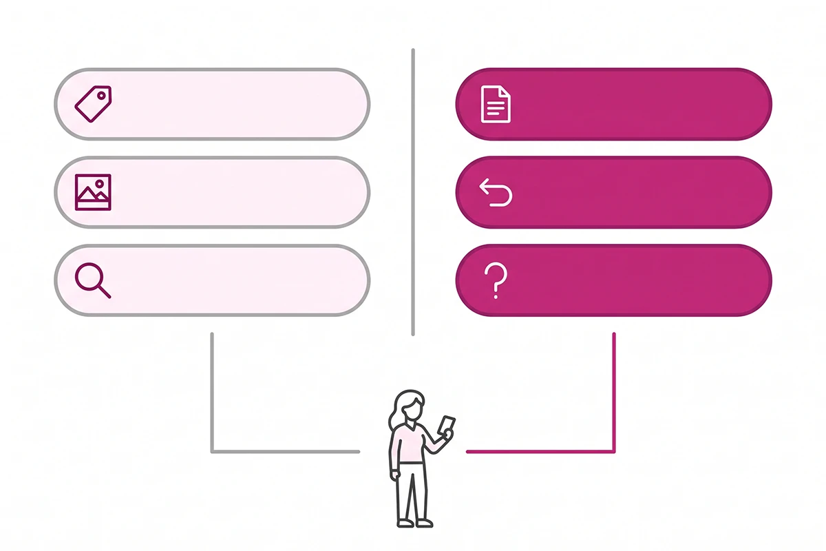 Two stacks compared: the discovery layer of product data versus the accuracy layer of store facts