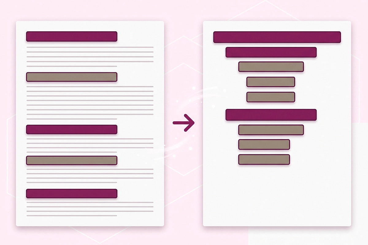Page with paragraphs removed so only the heading outline remains, showing clean hierarchy