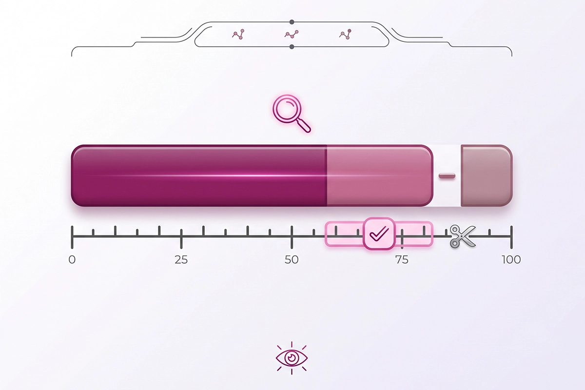 Anatomy of a product title tag split into primary term, qualifier, and brand with a length ruler