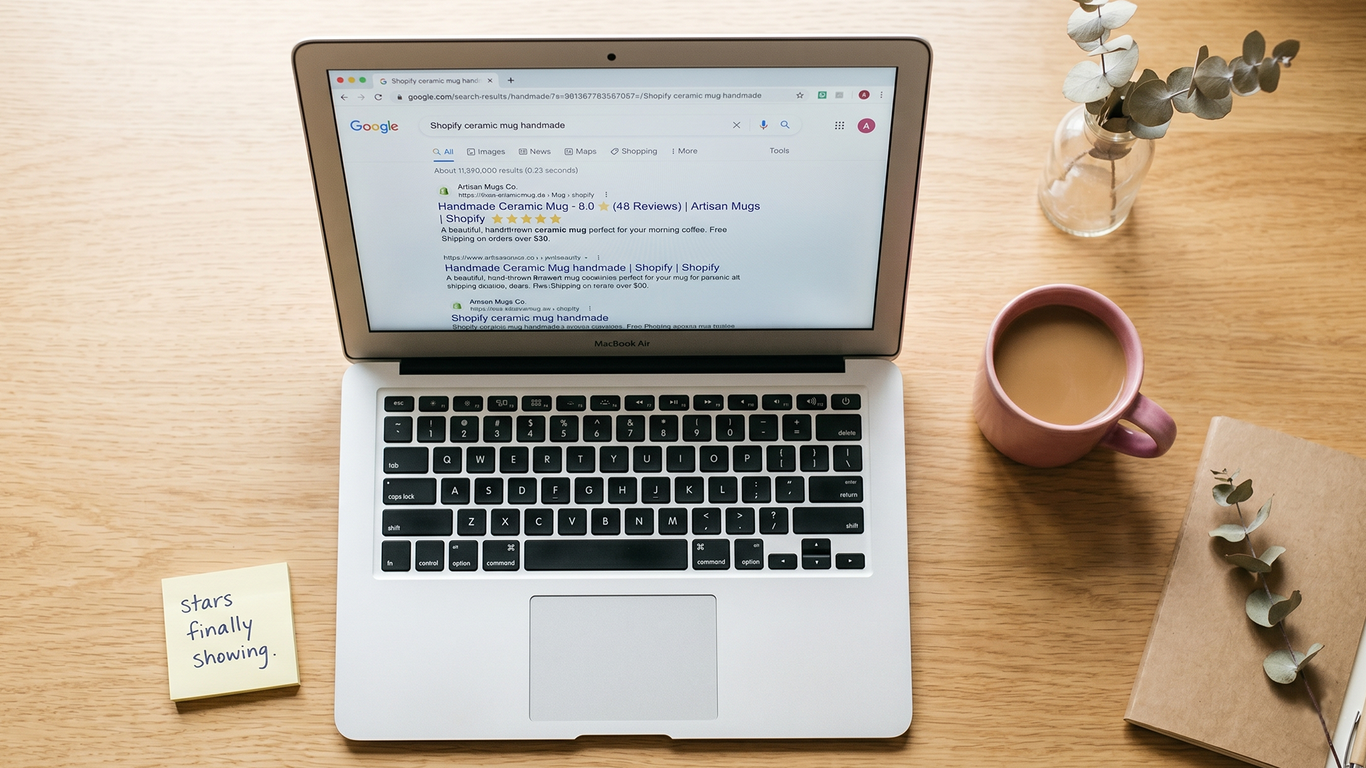 Shopify product page with star ratings shown in a Google search result snippet