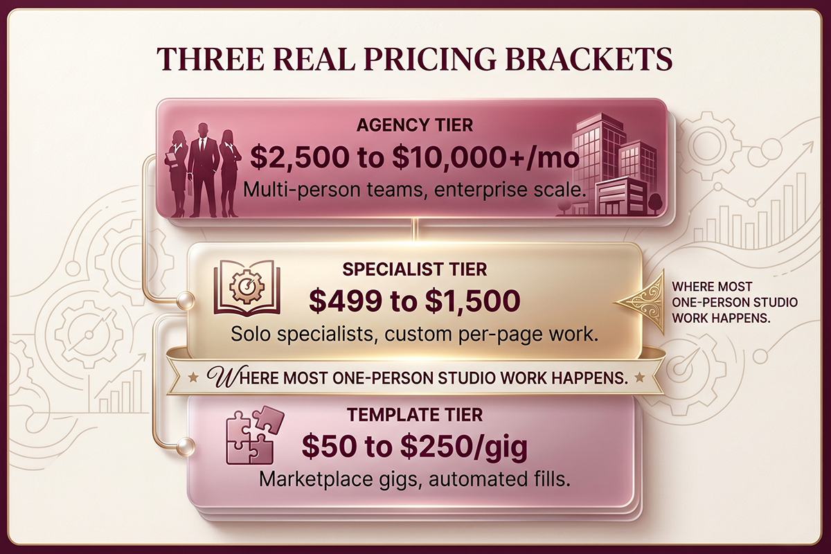 Three pricing brackets for Shopify SEO in 2026: $50-$250, $499-$1500, and $2500-$10000+