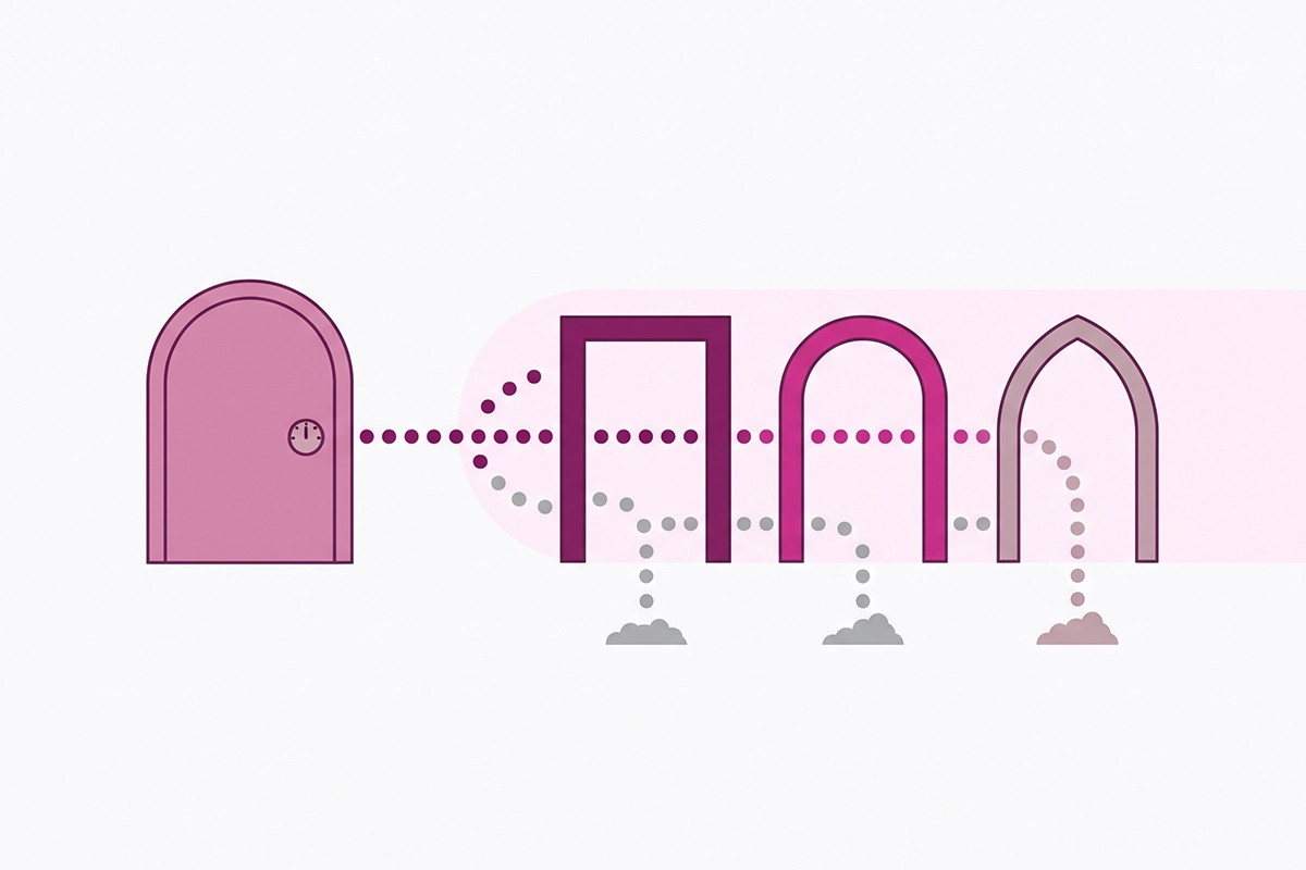 Diagram of visitors counted once at the search door, then by three on-site gates