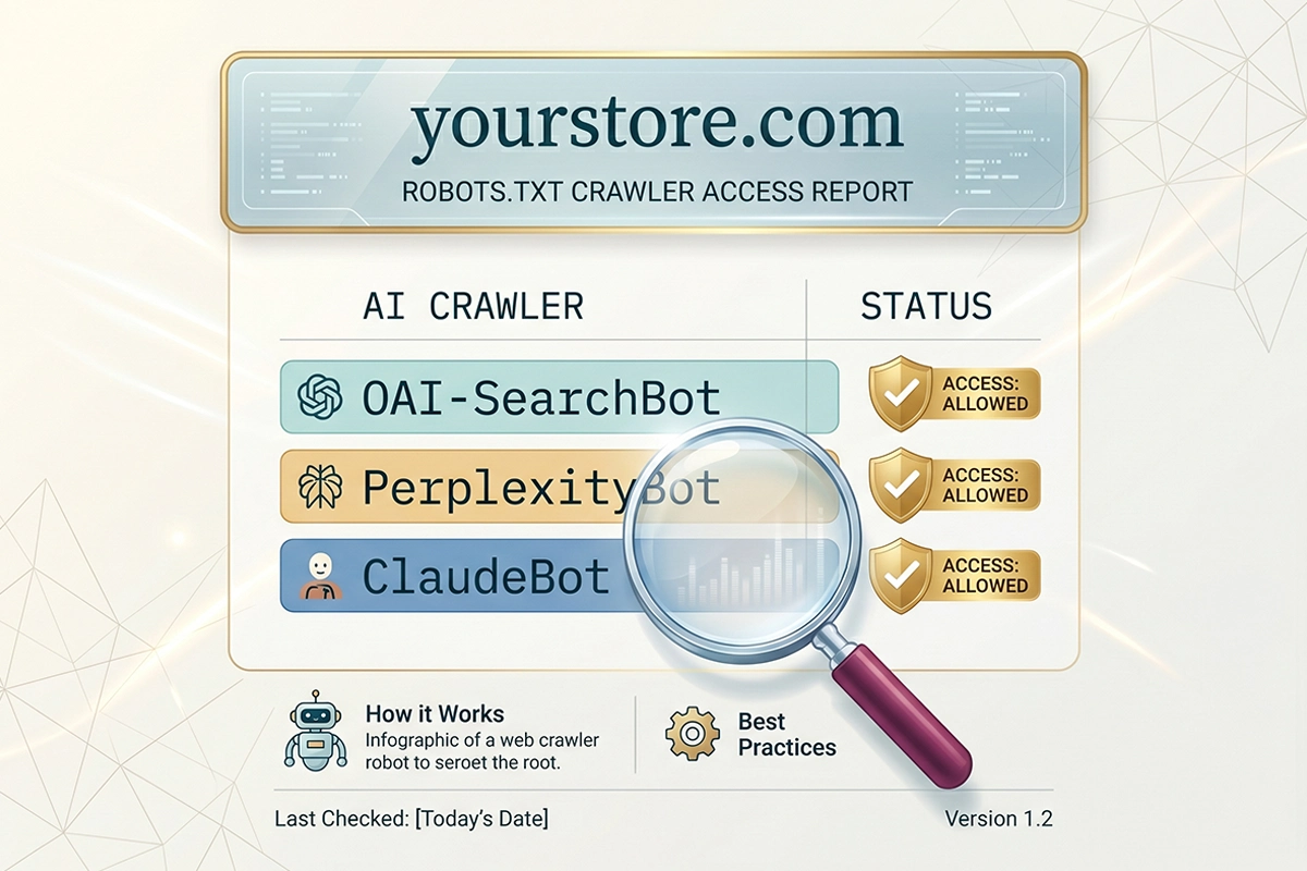 Browser showing a Shopify store robots.txt file being checked for AI crawler access