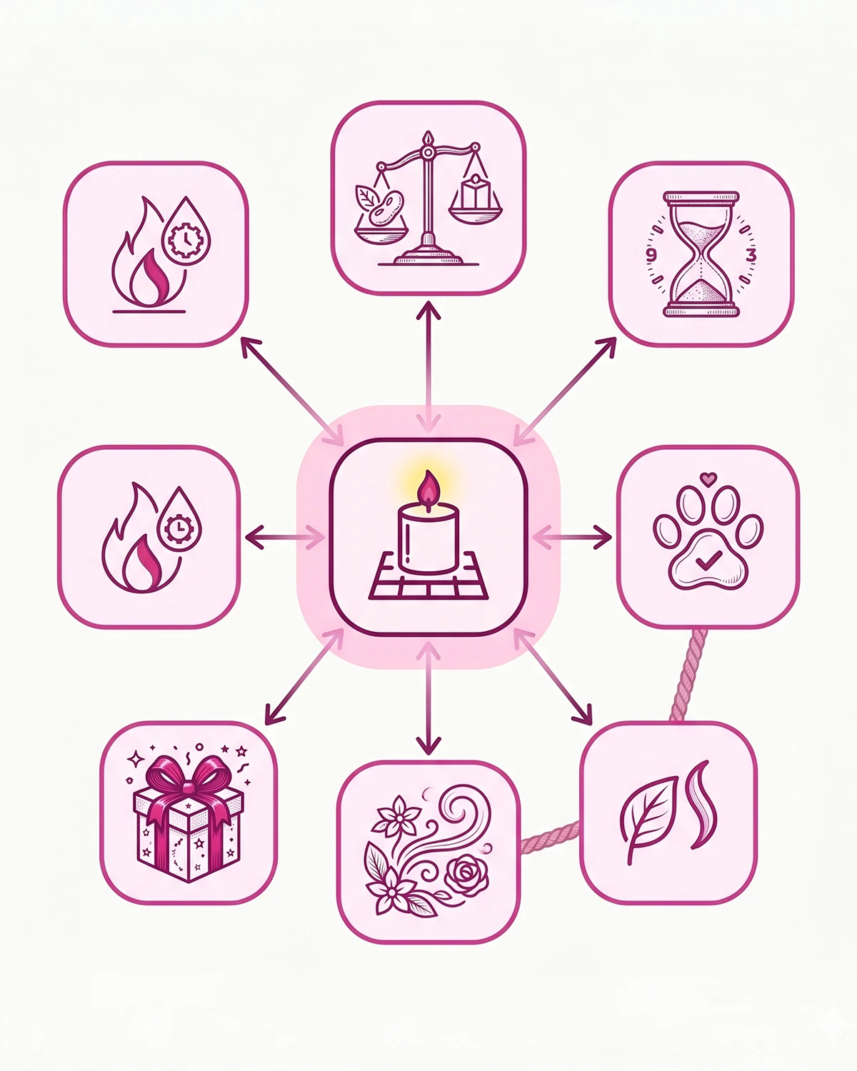 Worked example map of a soy candle collection pillar linked to six blog post spokes