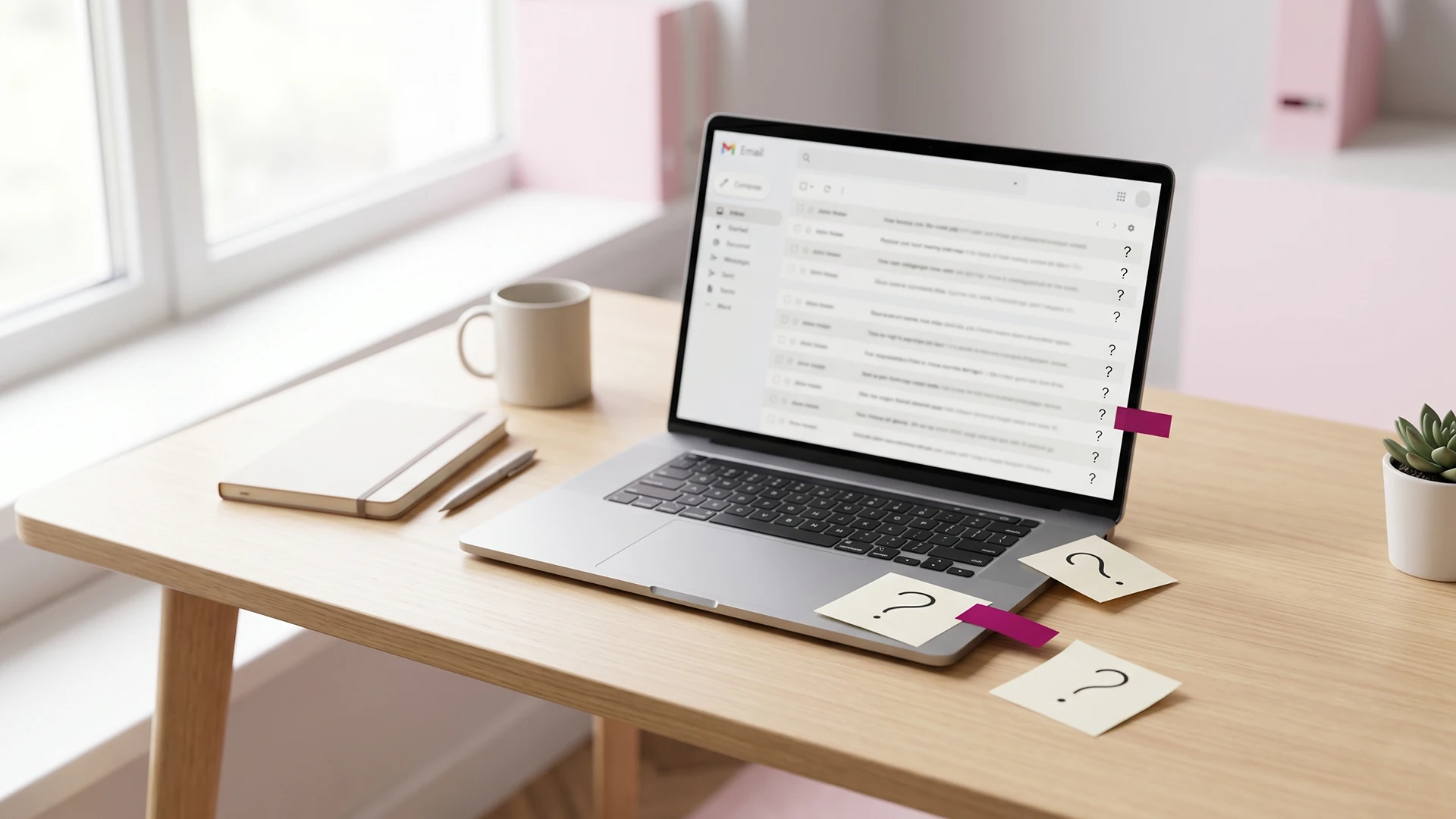 A Shopify owner's support inbox with recurring customer questions lifted out onto sticky notes