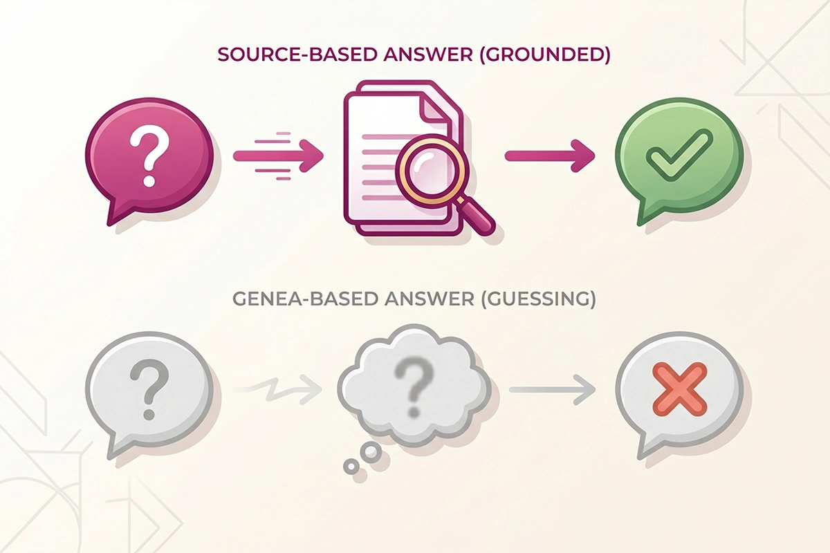 Flow showing a Shopify chatbot retrieving from store documents before answering, versus guessing