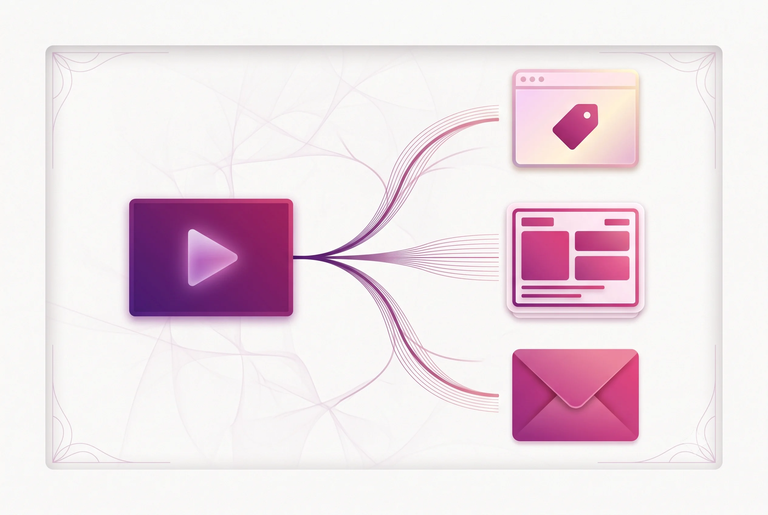 One customer video review branching into three uses: product page, paid ad, and email